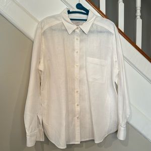 Loft White Long Sleeve Linen Button Down Shirt Size Medium